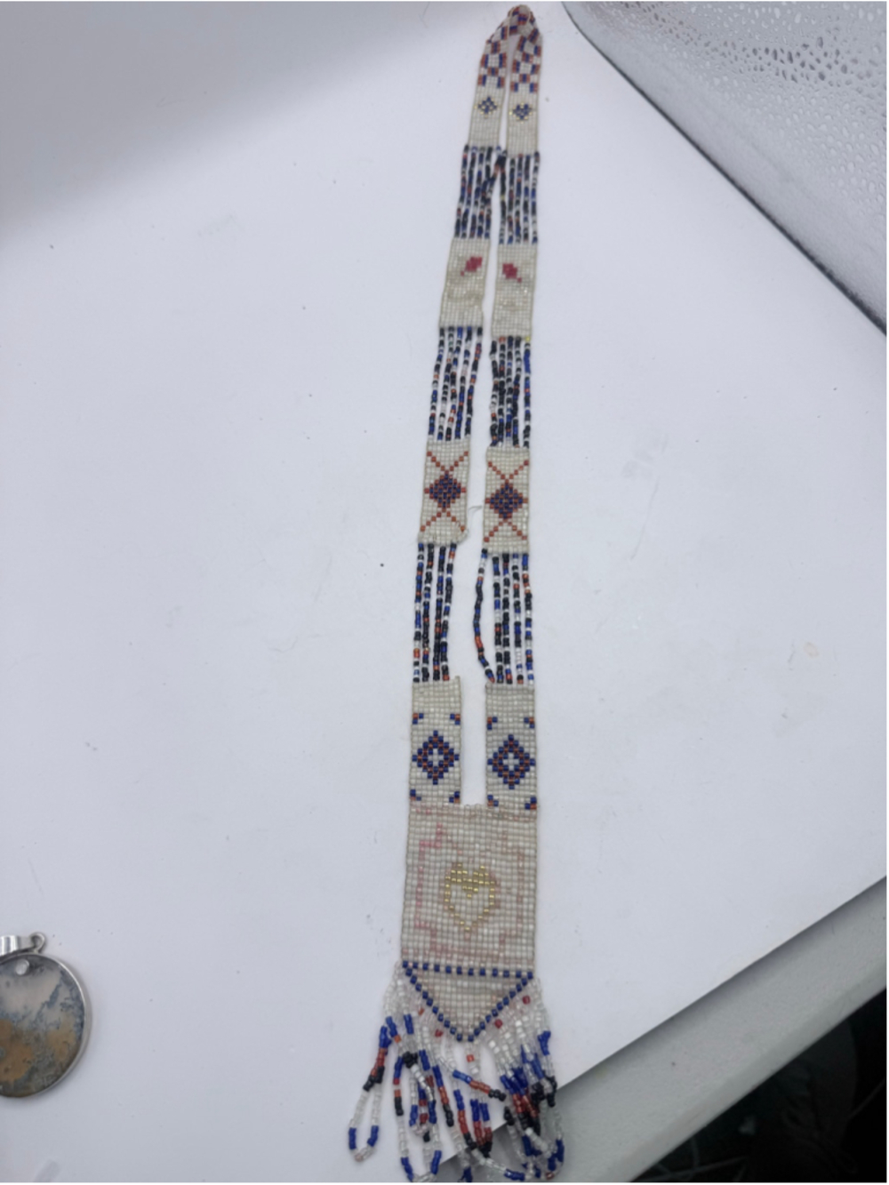 Unisex Vintage Native American 1970’s Beaded Necklace Red White Blue black